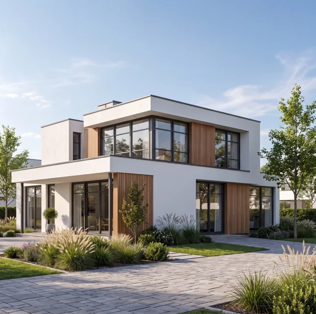 Moderne nieuwbouwwoning met grote glaspartijen